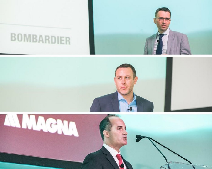 From top to bottom: Martin Bigras, Senior Expert Engineer - Composite Materials at Bombardier; Greg Beiser, Director – Future Mobility/Smart Cities at Faurecia; Paul Spadafora, Global Vice President of Product Development at Magna Exteriors. © JEC Group